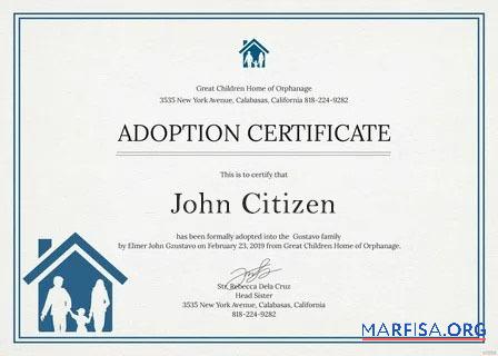 Downloadable New York Great children home of orphanage adoption certificate template